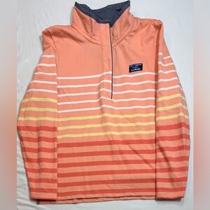 LL Bean Pullover Womens large Orange Striped 100% Cotton Long Sleeve Outdoor